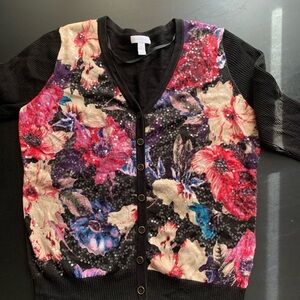 Charter Club Floral Black Sweater Cardigan with sequins  XL
